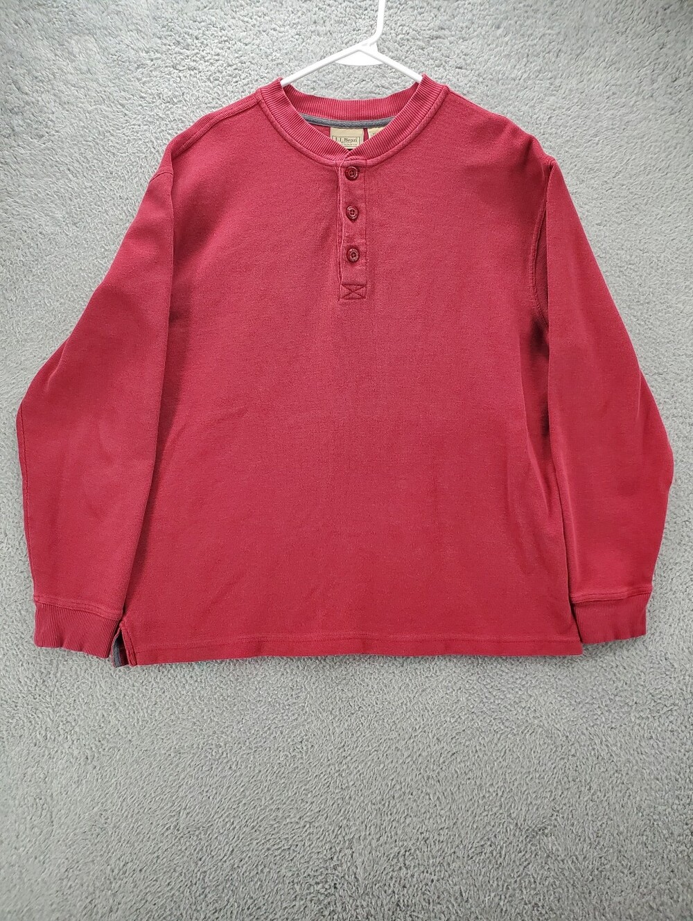 LL Bean Henley Shirt Mens Large Red Cotton Long Sleeve